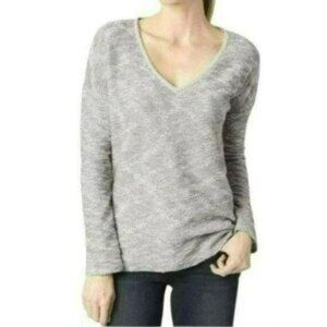 Paige Martine Women's Small Cream Gray V-Neck Tight Knit Sweater